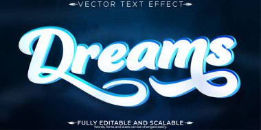 Düzenlenebilir metin efekti rüyalar, 3d mavi ve gece yazı tipi biçimi