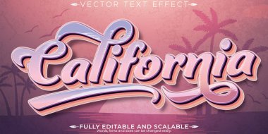 Klasik California metin efekti, düzenlenebilir retro ve Sunset text s
