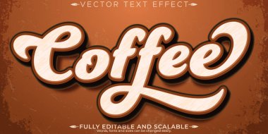 Kahve metni efekti, düzenlenebilir fasulye ve kahverengi metin tarzı