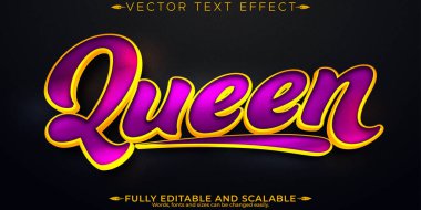 Kraliçe kraliyet metin efekti, düzenlenebilir altın parıldayan yazı tipi styl.