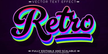 Retro neon metin efekti, düzenlenebilir vintage ve eski metin biçimi