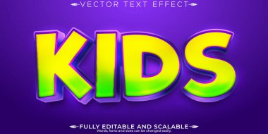 Çocuklar çocuk metin efekti, düzenlenebilir okul ve çizgi film tarzı