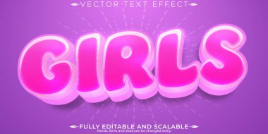 Kız pembe metin efekti, düzenlenebilir bebek ve tek boynuzlu at metin tarzı