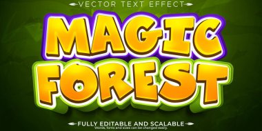 Sihirli orman metin efekti, düzenlenebilir fantezi ve çizgi film metni styl
