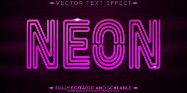Neon ışığı metin efekti, düzenlenebilir retro ve parlayan metin biçimi