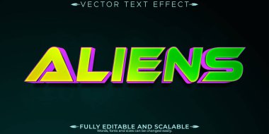 Galaxy alien text effect, editable ufo and space text style clipart