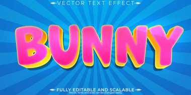 Çizgi film düzenlenebilir metin efekti, düzenlenebilir tavşan ve tavşan derisi.