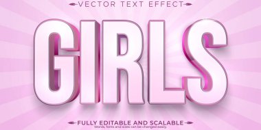 Kızlar pembe metin efekti, düzenlenebilir yumuşak ve temiz metin biçimi