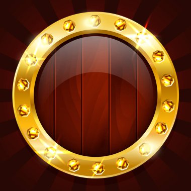 Kumarhane için boş bir arkaplan. Kahverengi ahşap çerçeveli ve mücevherli lüks bir arka plan..