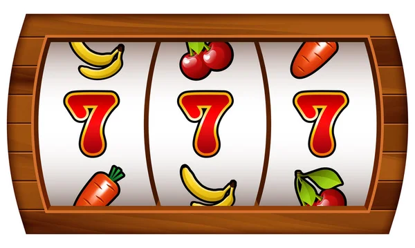 Jackpot Slot Machine Three Sevens Bar Screen Slot Machine Wooden — Stock Vector