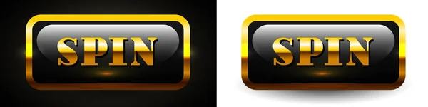 スピンボタン オンラインカジノのための黄金のボタン 黒の背景に隔離されたベクトルクリップ — ストックベクタ