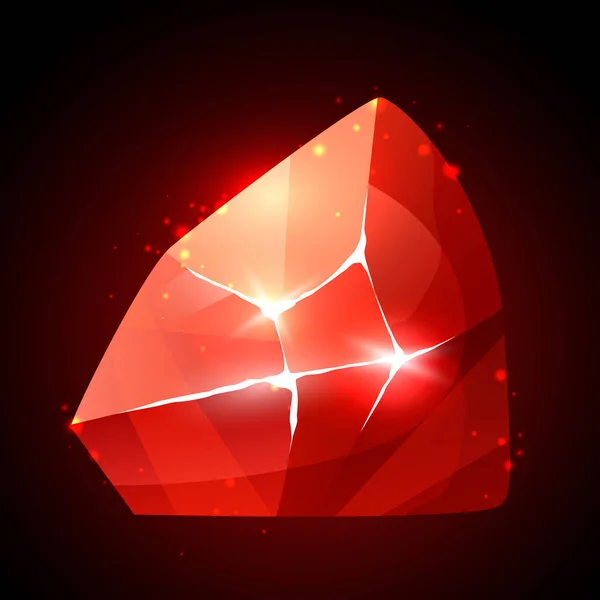 Gema Vermelha Ruby Clipart Vetorial Isolado Fundo Escuro — Vetor de Stock