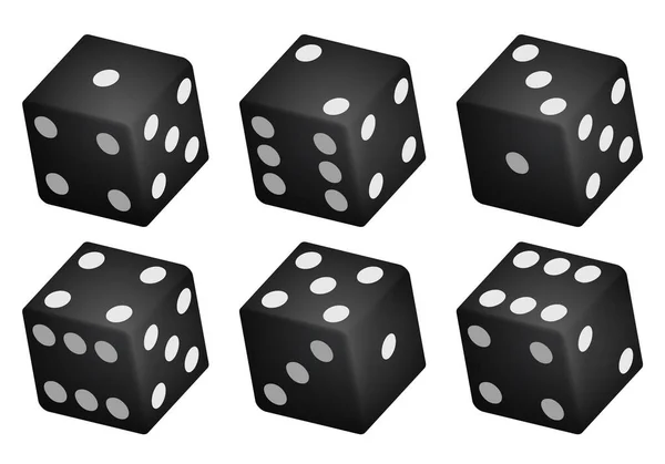 有白点的黑色骰子 在白色背景上孤立的向量集 3D骰子 — 图库矢量图片