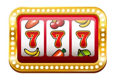 Büyük ikramiye. Üç yedili ve barlı kumar makinesi. Ampullü altın çerçeveli slot makinesi vektör klibiyle....