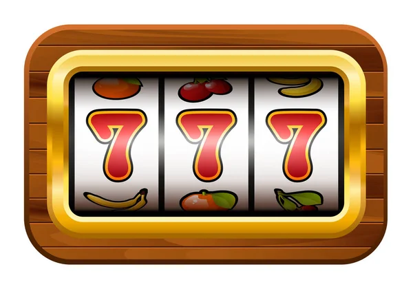 Jackpot Slot Machine Three Sevens Screen Slot Machine Wooden Frame — Stock Vector