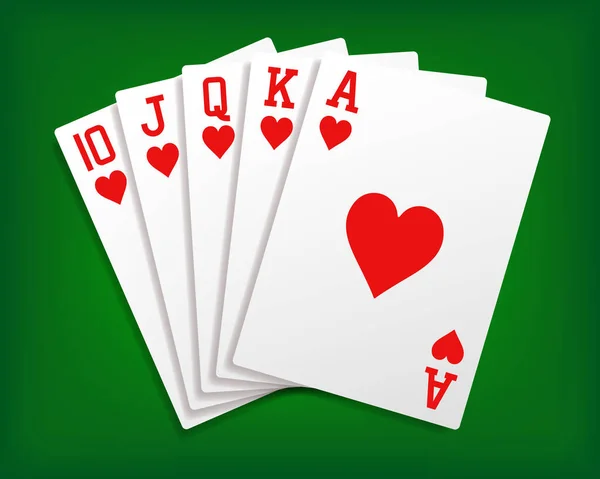 Royal Flush Een Pokerhand Van Een Koninklijke Flush Harten Harten — Stockvector
