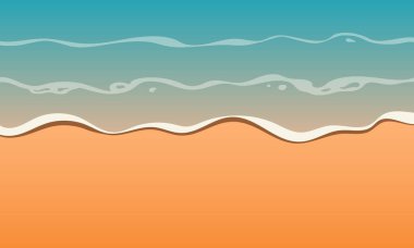 Gelgit deliği. Deniz dalgası. Deniz kıyısı, sahil, kum. Vektör boş arkaplan.