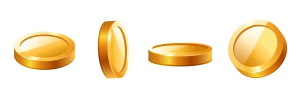 異なる位置に金のコイン 3Dアイソメトリックコイン オンラインカジノやビデオゲームのための黄金のコインのセット ベクトル クリップ — ストックベクタ