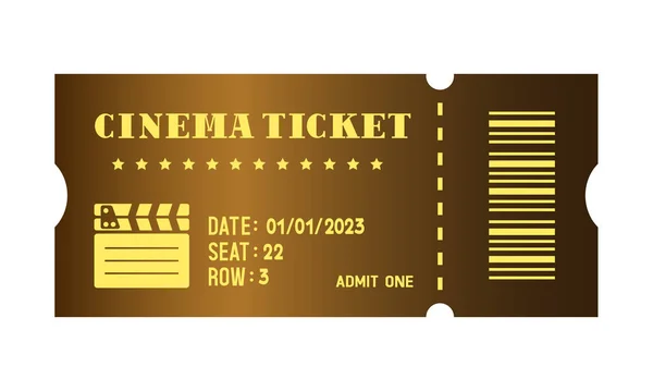 Kino Gold Ticket Goldenes Ticket Retro Schriftzug Mit Serifen Vektorillustration — Stockvektor