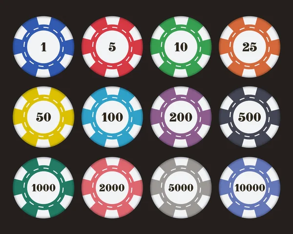 Jetons Spielen Mit Zahlen Ein Satz Chips Für Das Glücksspiel — Stockvektor