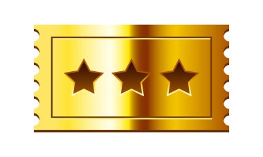 Altın bilet 3D. Üç yıldızlı altın bilet. Vektör illüstrasyonu.