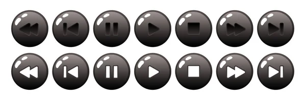再生ボタンのセット 漫画の3Dボタン再生 一時停止 スキップして停止します 白い背景に隔離されたベクトルクリップ — ストックベクタ