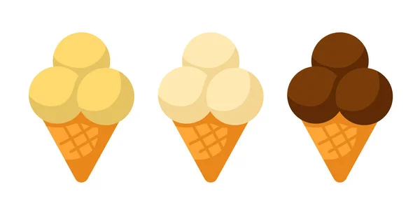 Gelato Ice Cream Cone Three Scoops Vector Clipart — Stock Vector
