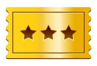 Altın bilet 3D. Üç yıldızlı altın bilet. Vektör illüstrasyonu.