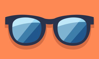 Gözlükler. Vektör düz simge. Kırmızı arkaplanda Clipart izole edildi.