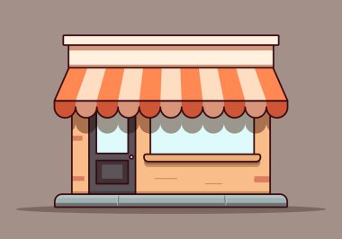 Dükkan ikonu. Çizgi film tarzında bir dükkan ikonu. Kahverengi arkaplanda izole edilmiş vektör ortamı.