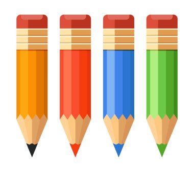 Bir çift çok renkli kalem seti. Çizgi film kalemi. Beyaz arkaplanda vektör ortamı izole edildi.