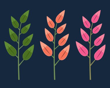 Sarı, yeşil ve kırmızı yapraklı bir dal. Koyu arkaplanda vektör ortamı izole edildi.