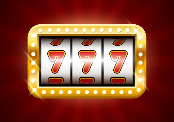 Jackpot Slot Machine Three Sevens Screen Slot Machine Golden Frame — Stock Vector