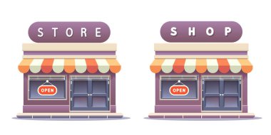 Shop icons. 3d shop icons. Cartoon stylish store icons. Vector clipart isolated on white background.