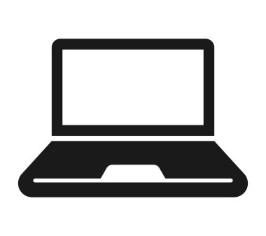  Dizüstü bilgisayar simgesi. Beyaz arkaplanda siyah düz simge izole edildi. Vektör ortamı.