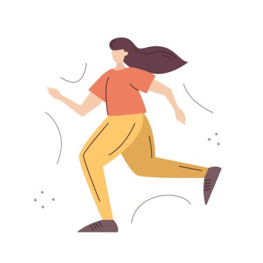 Kaçak. Koşan kız. Kardiyo çalışması. Vektör ortamı.