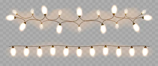 Glühbirnen Weihnachtsbeleuchtung Vektor Cliparts Isoliert Auf Transparentem Hintergrund Vektorgrafiken