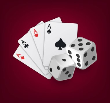 Kağıt ve zar oynuyorum. Kumarhane logosu. Online kumarhane konsepti.