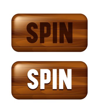 Çevirme düğmesi. Beyaz arka planda tahta düğme. Vektör ortamı.