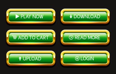 Web sitesi için altın düğmeler. Web tasarımı için lüks düğmeler. Vektör seti