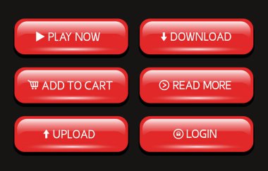 Web sitesi için kırmızı düğmeler. Web tasarımı için lüks düğmeler. Vektör seti