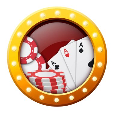 Kumarhane kavramı. Kumarhane elemanı altın çerçeveli ve ampullü. Vektör ortamı.