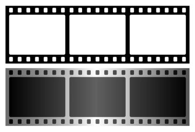 - Film. Film şeridi. Beyaz arkaplanda izole edilmiş vektör siyah clipart.