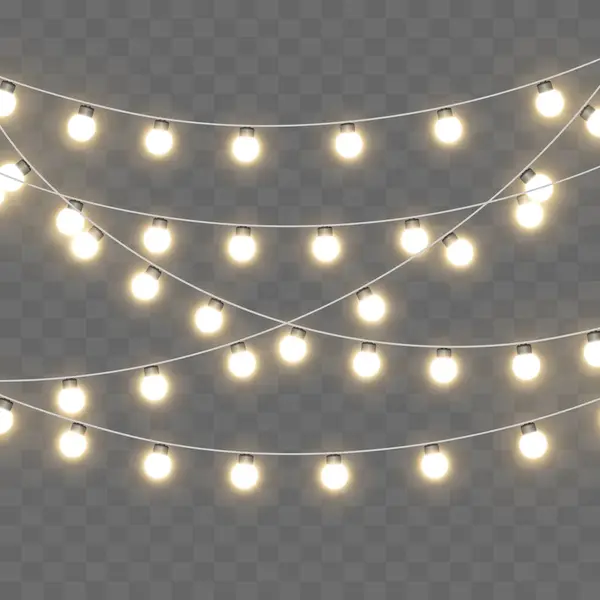 Glühbirnen Weihnachtsbeleuchtung Vektor Cliparts Isoliert Auf Transparentem Hintergrund Stockillustration