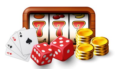 Casino illüstrasyonu. Kumarhane ve kumarhane temalı 3 boyutlu elementler.