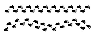 İnsan ayak izi çizgisi. Çıplak ayak izleri hazır. Vektör ortamı.