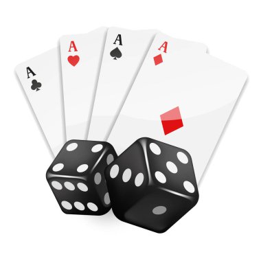 Casino illüstrasyonu. Kumarhane ve kumarhane temalı 3 boyutlu elementler.