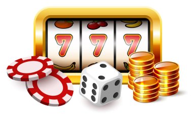 Casino illüstrasyonu. Kumarhane ve kumarhane temalı 3 boyutlu elementler.
