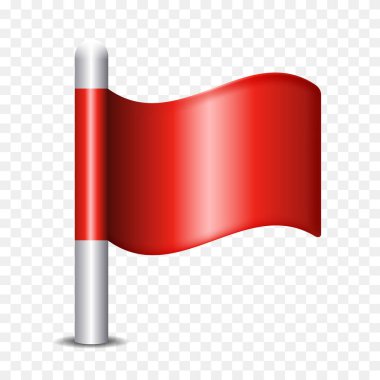 Kırmızı bayrak. 3D harita iğnesi. Beyaz arkaplanda vektör ortamı izole edildi.