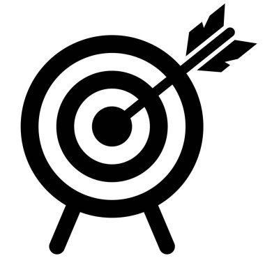 Hedef ve ok ortaya geçsin. Beyaz arkaplanda vektör ortamı izole edildi.